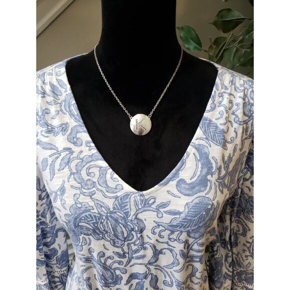 Women's INC Concepts Blue White Floral Print Top V Neck Drawstring Hem Small - Picture 3 of 13